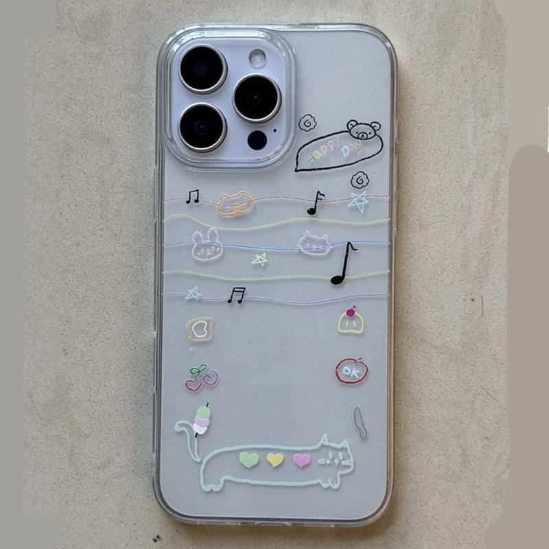 

Creative Kawaii Kitten note Cartoon Cute Lovely Phone Case For iPhone 16 15 14 13 12 11 Pro Max 7 8 Plus MINI Y2K Cover iPhone 16 Pro Max