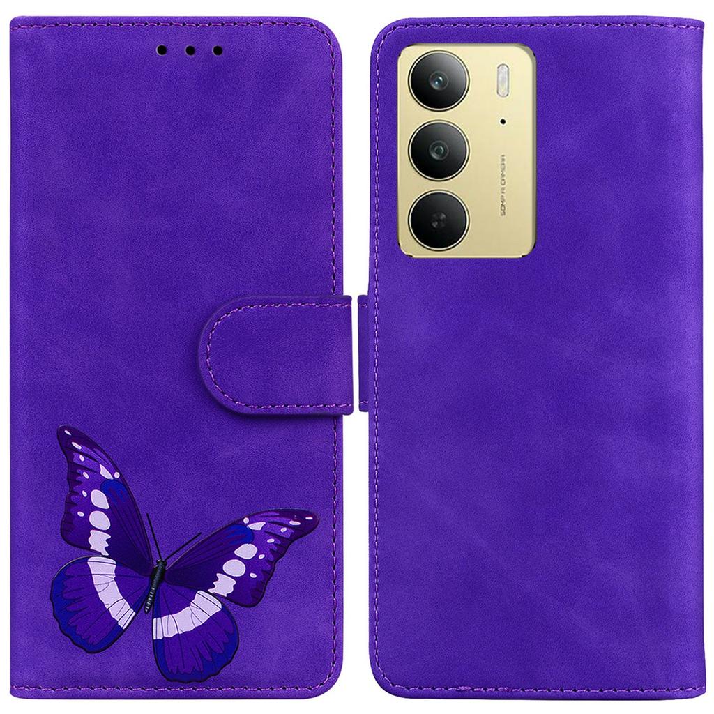 Etui ze skóry PU do telefonu Realme C75 4G z nadrukiem motyli