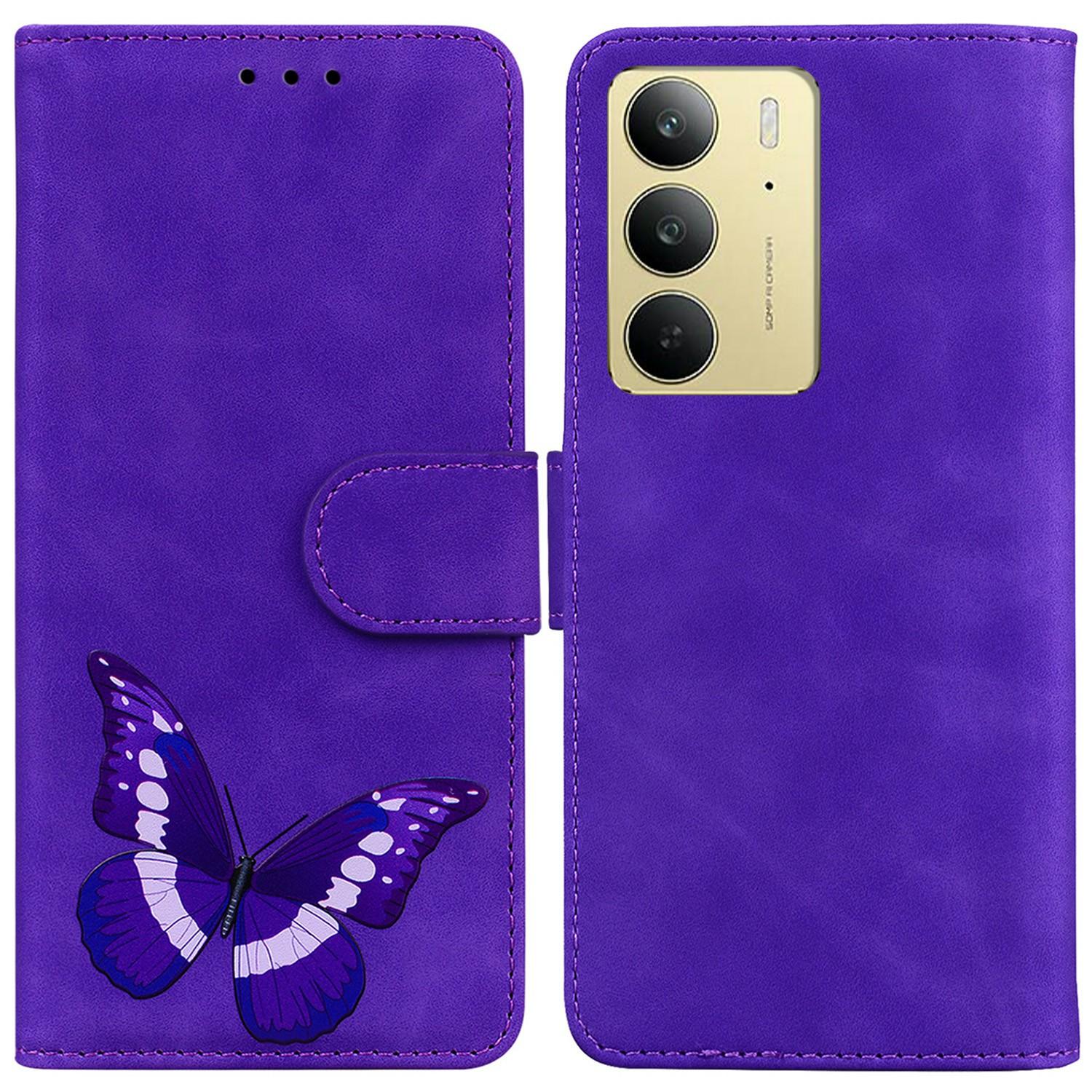 

Для Realme C75 4G Чехол-подставка Кожаный чехол для телефона с принтом бабочки Purple