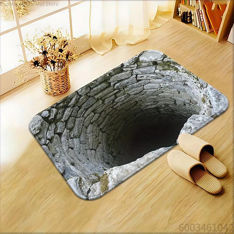 Tappetino da Porta Antiscivolo Illusione Ottica 3D Abisso Senza Fine Lavabile in Lavatrice per Bagno Camera da Letto Campeggio Yoga Tappetino da Pavimento Resistente