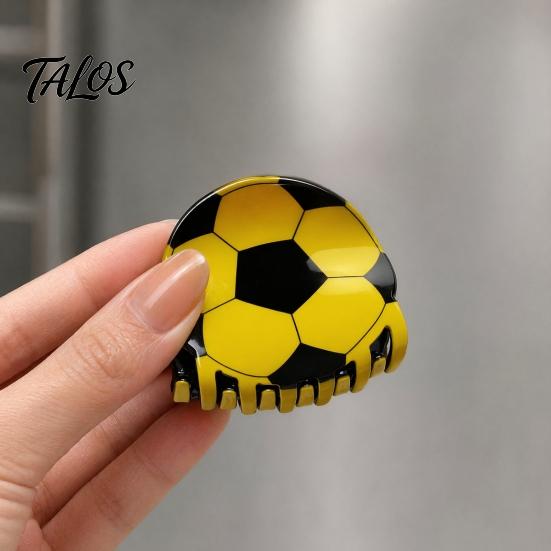 Resin Hair Clip Hairpin for Girl, Football Themed Clip, Large Curved Medium Burr-free Long Thick Curly Hair, Strong Elastic Grip Sports Style Fan Gift