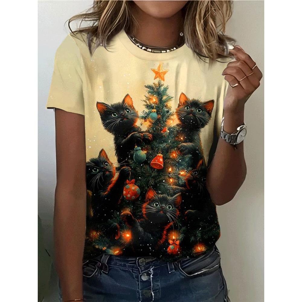 Summer Animal Wolf 3D Print T-Shirts Women's Round Neck Short Sleeve T Shirt Oversized Harajuku Tees Y2k Tops Female Clothing