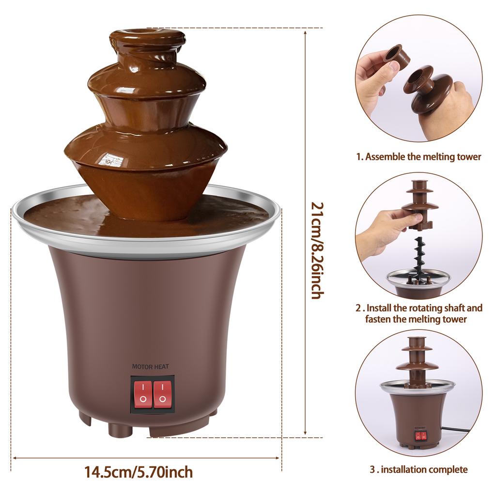 Čokoládová fontána 3-úrovňová syrová fontánová stroj Kapacita 10 oz čokolády Domáca elektrická čokoládová fondue fontána na sladkosti