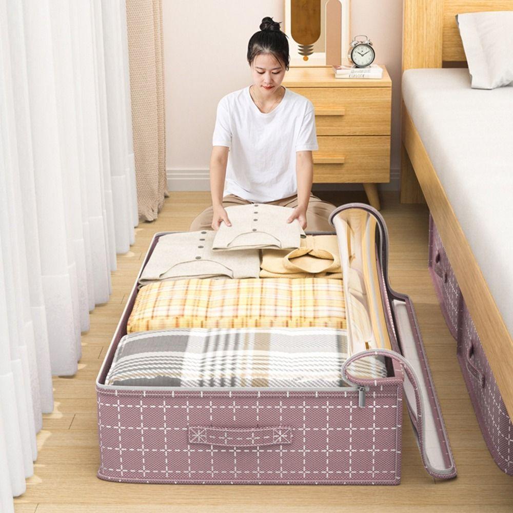 Dual Zipper Under Bed Storage Bag Clear Window Quilt Clothes Storage Bag  Dormitory