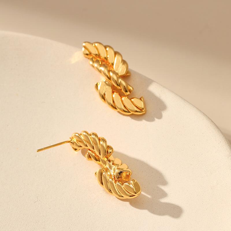 Twisted Chain Pendant Earrings Vintage French Gold Plated 18k Stud Earrings