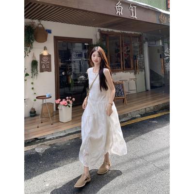 Printed Dress Women's Summer New French Sweet Sleeveless Vest Skirt Loose and Thin Small Long Dress