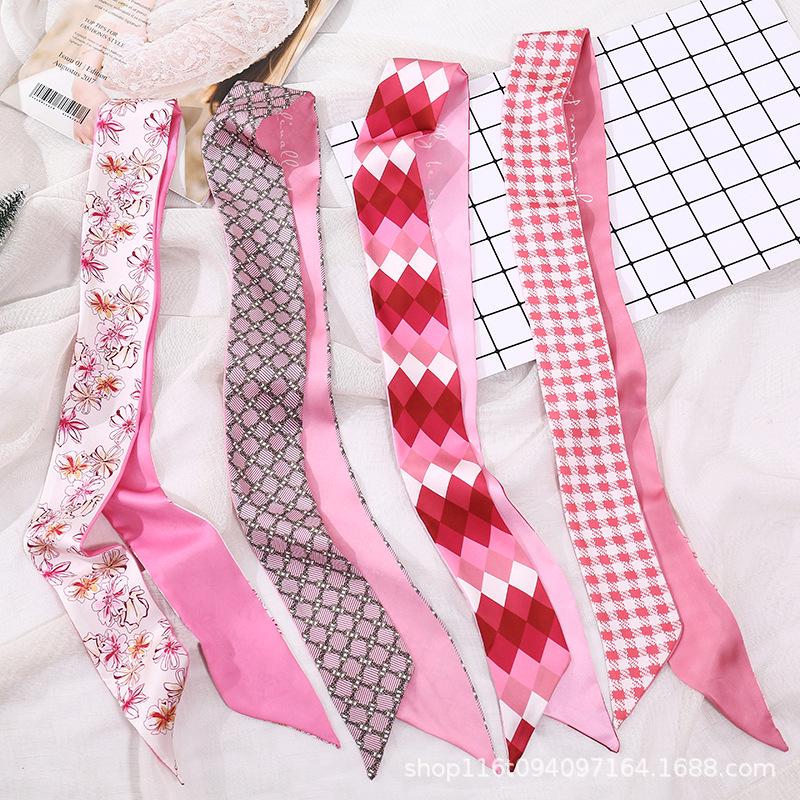 

Розовый шелковый шарф-лента: Корейский узкий галстук, повязка на голову или декоративный бант для подарка. Rose Pink Flower 6*90CM