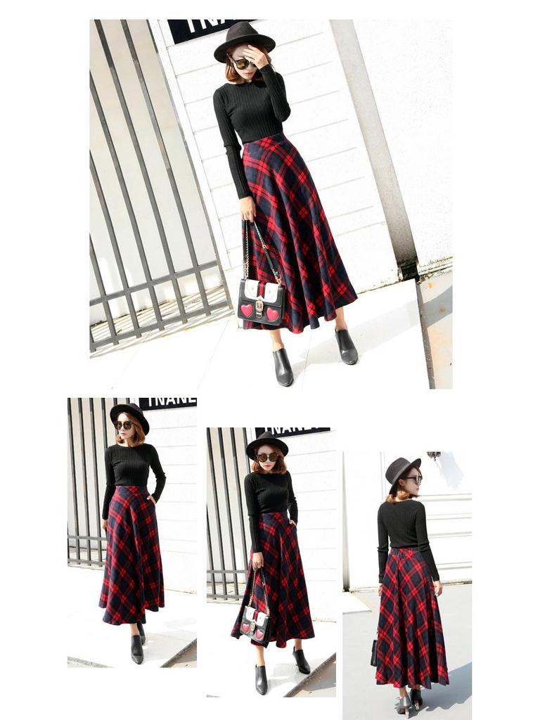 2025 Retro Preppy A-Linien Wollplaidrock - Hohe Taille, Mittellang für Herbst/Winter