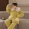 Women's Winter Pajama Set - Three-Layer Quilted, Thick Velvety Coral Fleece, Warm & Cute Bear Design