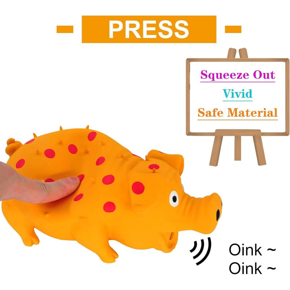 Dog Toys Polka Dot Latex Dog Chew Toys with Oinks Sound Sounding Pigs Dog Toys Durable Self Playing 8 inch (Approx. 20.3 cm)Dog Squeeze Toys, Orange)