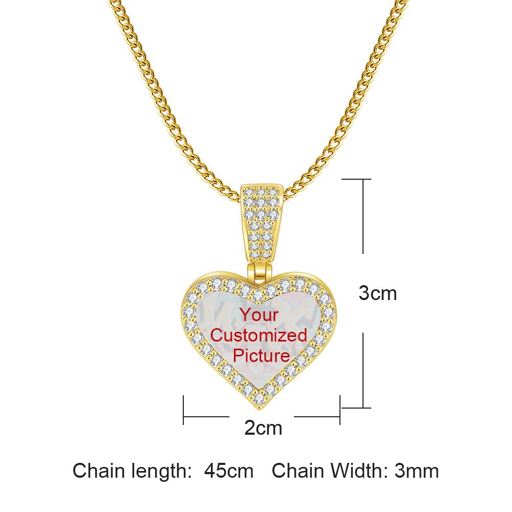 Personalized Customized Heart Photo Pendant For Women Tow Size Ice Out Gold Color Hip Hop Rock Fashion Jewelry Dropshipping