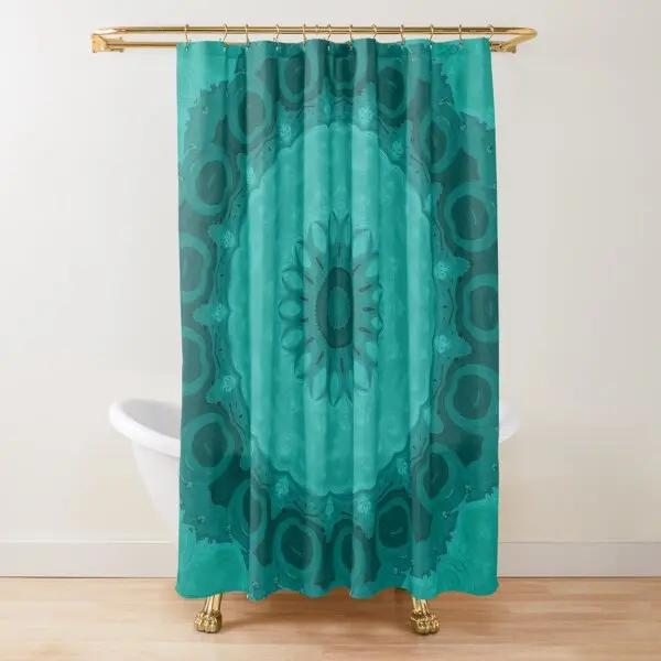 

Sapphire Jade Stained Glass Mandalas Shower Curtain Mandala Flower Lines Display Artwork Fabric Bathroom Curtains with 12 Hooks W90xH180cm