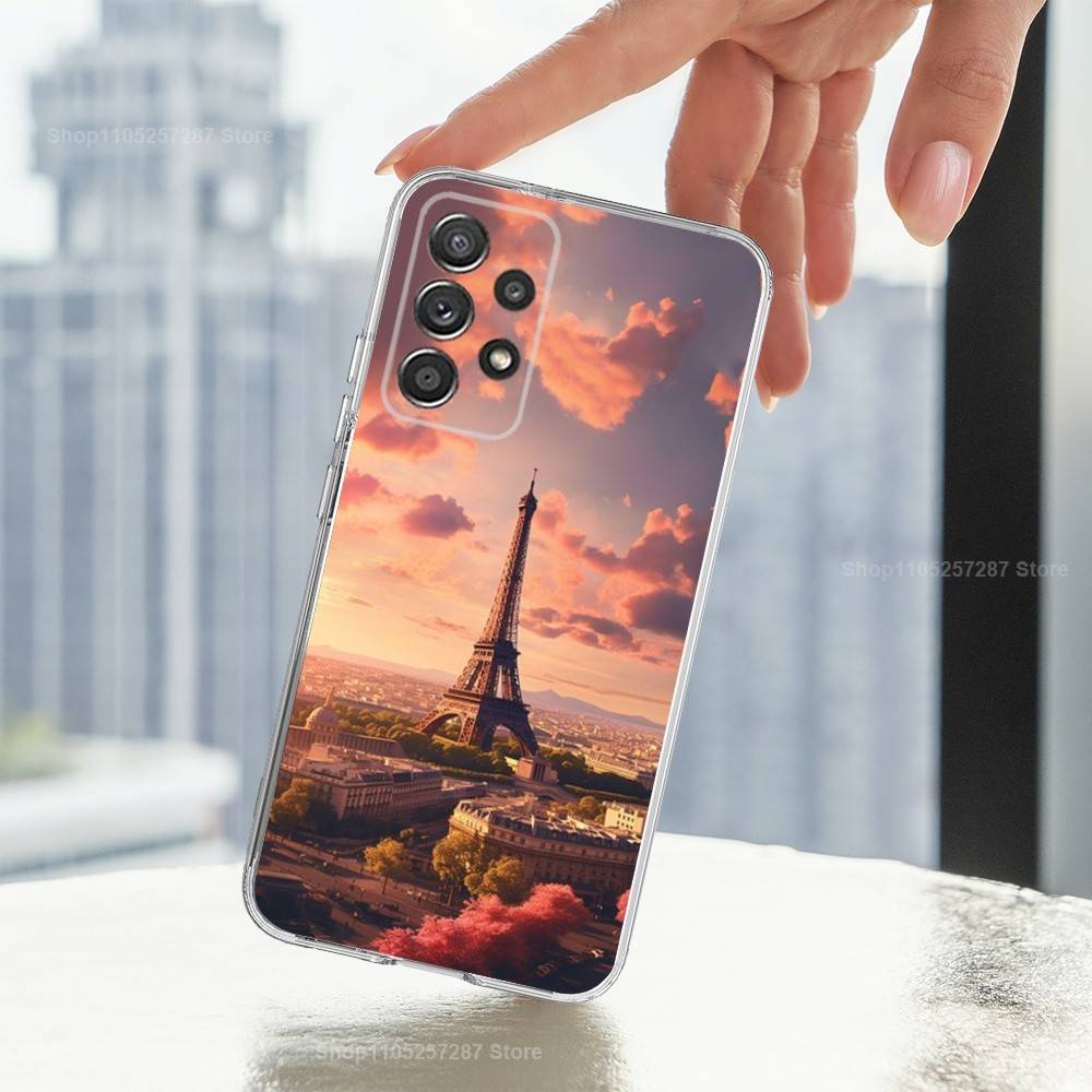 Krajina Eiffelovy věže Pouzdro na telefon Pro Samsung A51,71,30,S21,10,20,Ultra,FE,Lite, S22,23,9,PIus,Průhledné, Silikonové