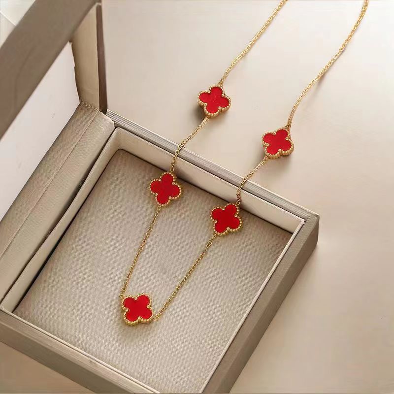 Titanium Steel Four-leaf Clover Necklace with Five Flowers Double-sided Colorfast Luxurious and Sophisticated Clavicle Chain for Women