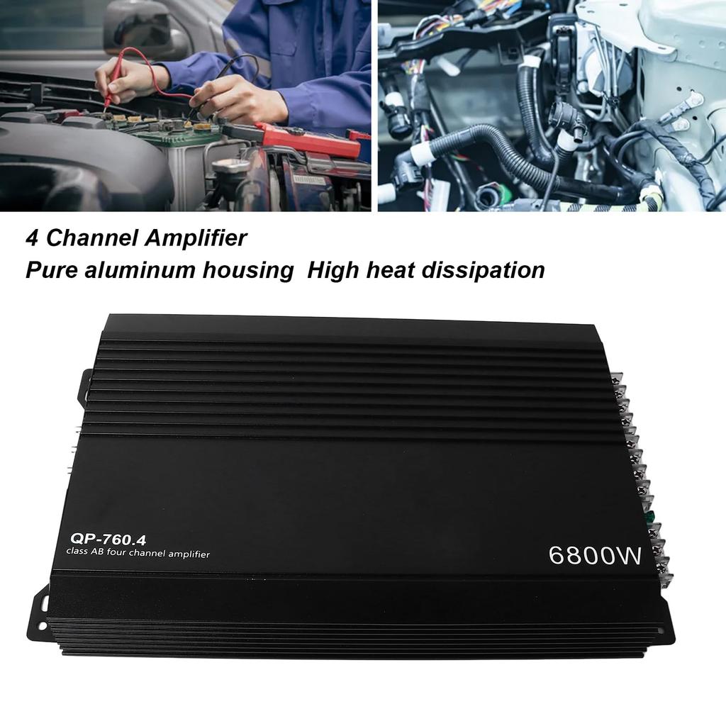 Car Stereo Aluminum Dissipation Power Amplifier for Car Speakers 4-Channel Amplifier, Alloy, High-Heat