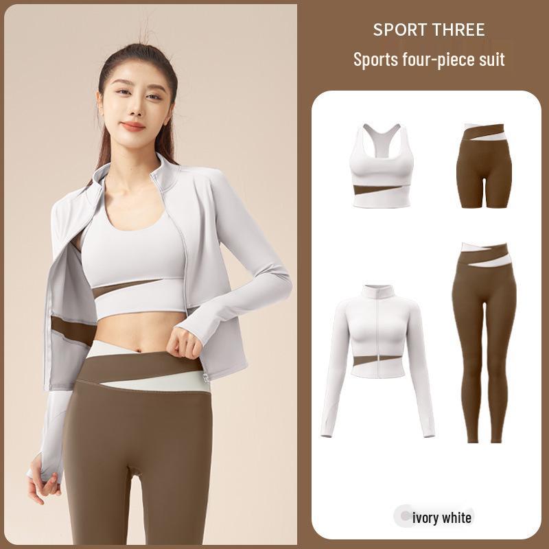 

Juyitang Nude Slim High-Intensity Yoga Set: Color-Matching Bra, Shorts, Jacket, and Trousers. M