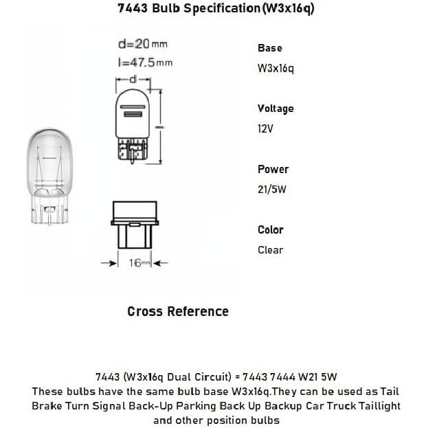 2 Pack 7443 Bulb 7443LL 7444 T20 W21/5W Brake/Tail/Turn Signal Light Bulbs Long Life Daytime Running Lamp(DRL) For Some Cars And Motorcycls.