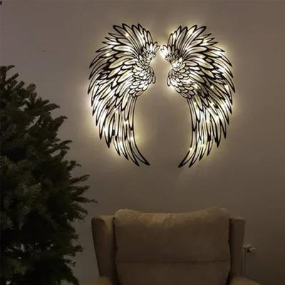 Angel Wing Ornament Iron Art Decorative Light-up/Lightless Style Wall Art Sculpture Hanging Decor Holiday Gift