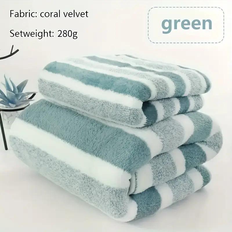 Premium Coral Fleece Bath Towel Set Wide Stripes Print High Absorbency Thick Soft Large Size for Home Bath Spa Gift Set Quick Dry Towel