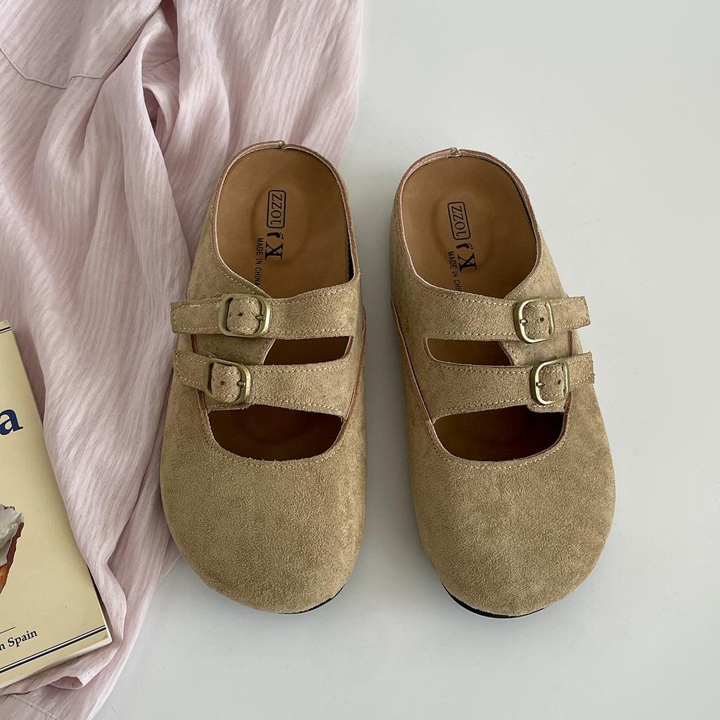 Non-slip flat-bottomed bag head slippers women's summer wear yellow with skirt half-drag Birkenstocks
