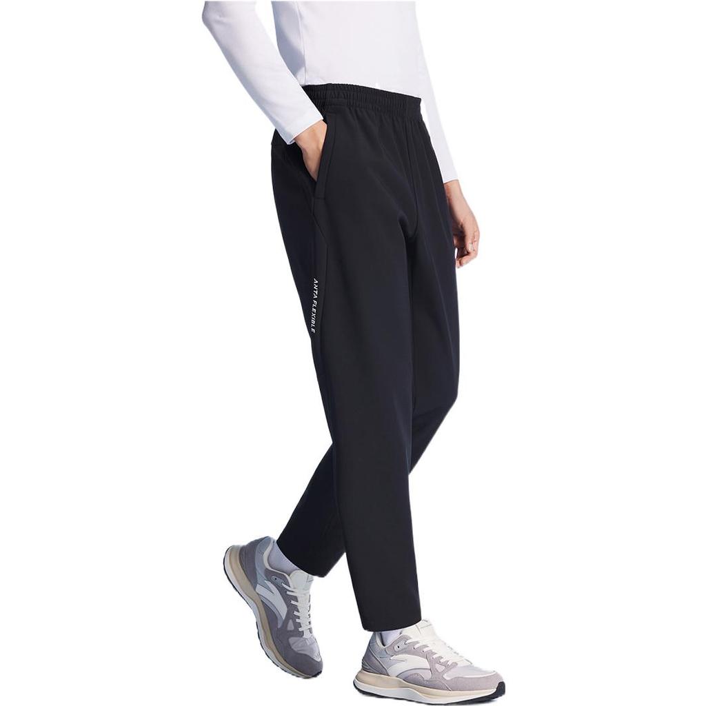 Anta Solid Color Logo Casual Straight Leg Fleece Knit Sports Pants Men Bottoms Black 952247745-3