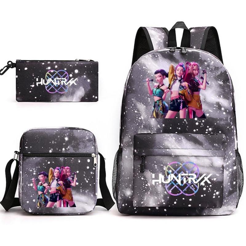 Large Capacity Schoolbag with Shoulder Strap; Student Three-piece Pencil Case Set