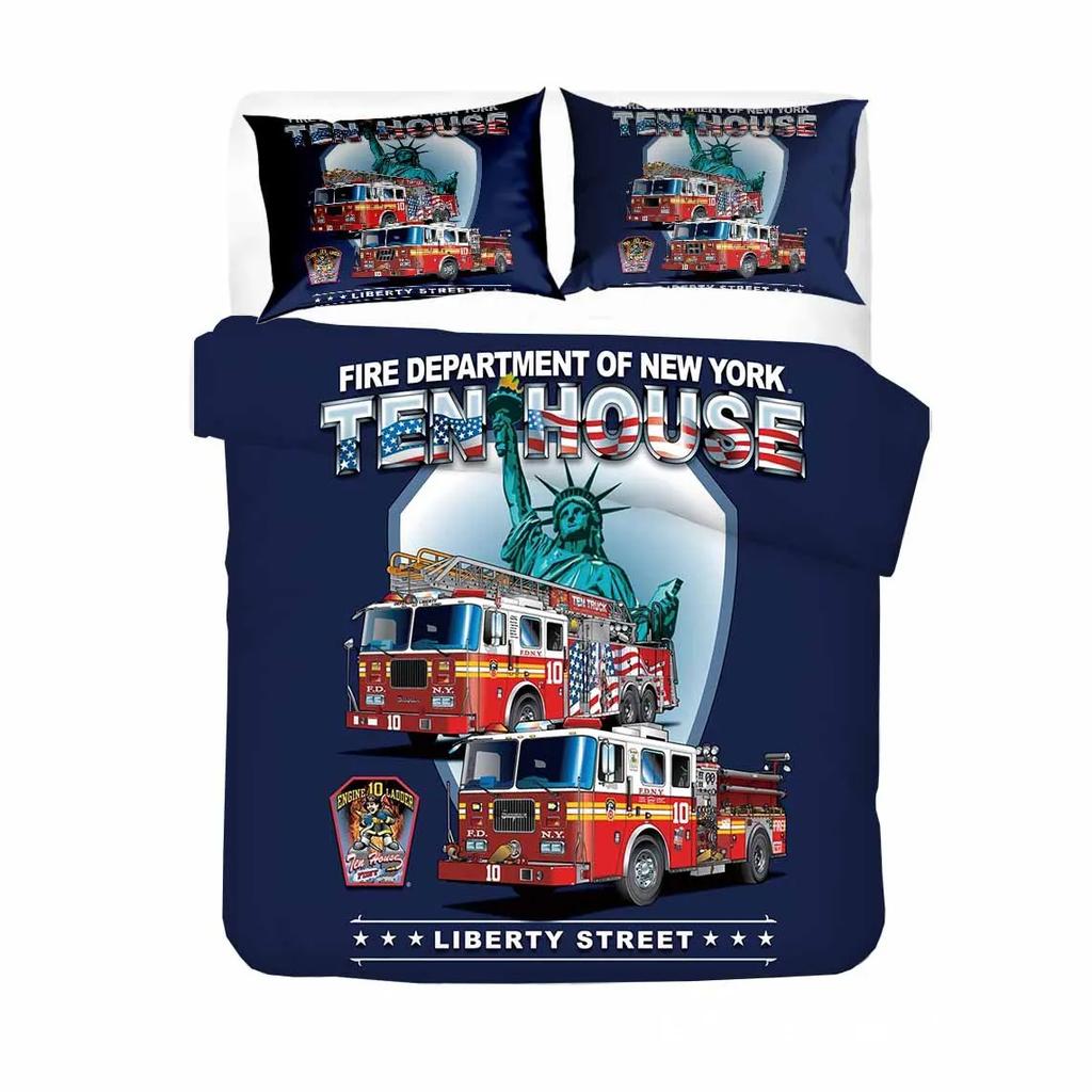 Firefighter Truck Red Firemen Car Bedding Set Boys Girls Twin Queen Size Duvet Cover Pillowcase Bed Kids Adult