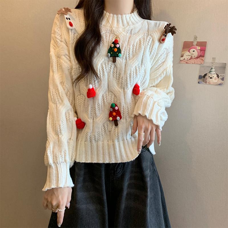 Женские топы Рождественская елка Красный свитер Рождественская тема Атмосфера Одежда Осенний и зимний трикотаж XL белый 2665₽