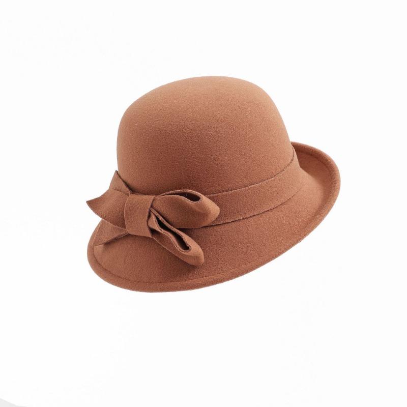 Autumn and winter hats women's elegant felt court hats big head circumference showing face small top hats versatile bow basin hats
