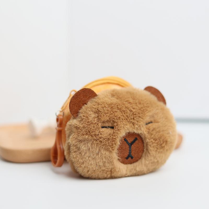 Creative Capybara Anime Plush Coin Purse  Kawaii Mini Coin Purse Round Cartoon Bags Pendant Headphone Organizer