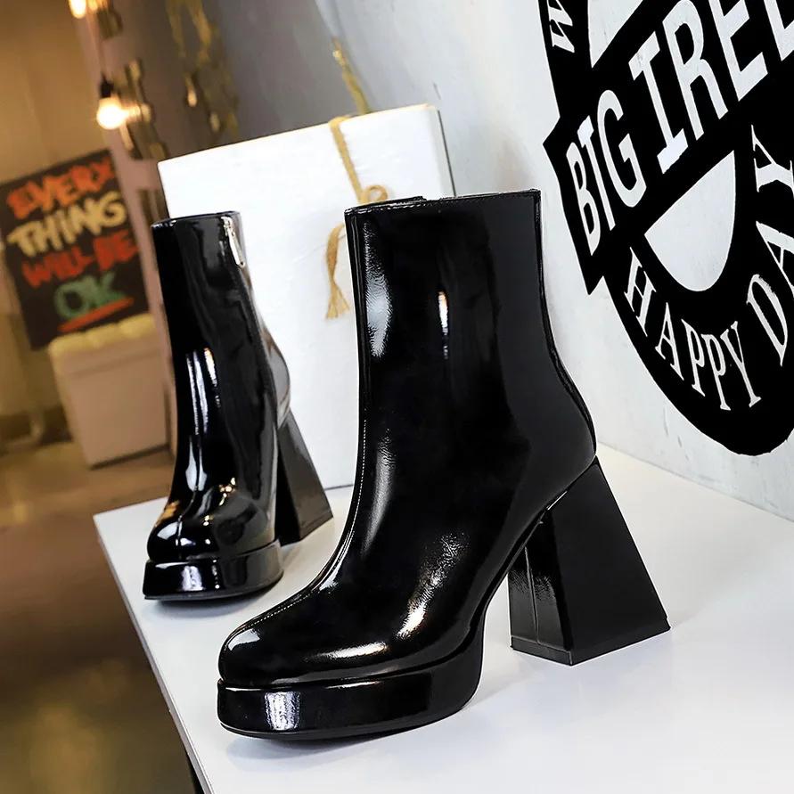 BIGTREE Super High Heels Women Snow Ankle Boots Platform Round Toe Sexy Shoes Chunky Chelsea Boots Trend Winter Goth Botas Mujer