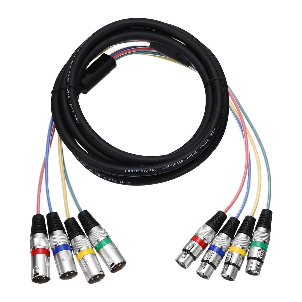 Uxcell 1pc 4-Channel XLR Snake Cable, 4 Colors, XLR Male-Female Microphone Cable, 4-Way Microphone Patch Cord, Balanced Connection, for Stage,