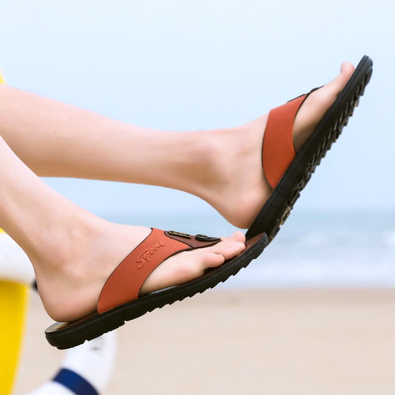 Fashion Summer Flip Flops Men Shoes Outdoor Fashion PU Leather Flat Shoe soft flip flops sandals printed slippers for men outdoor wear