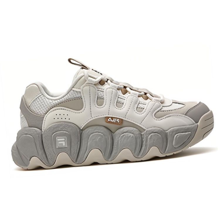 FILA Croissant Fabric Synthetic Leather TPU Round Toe Lace-Up Thick Sole Lightweight Low-Top Dad Sneakers Women sneakers White Gray F12W342103ATO
