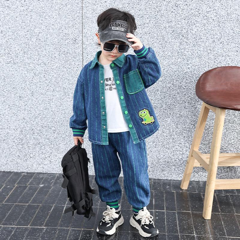 

Boys Striped Denim Autumn Set 2025: Fashionable Two-Piece for Kids 140 cm джинсовий синього кольору
