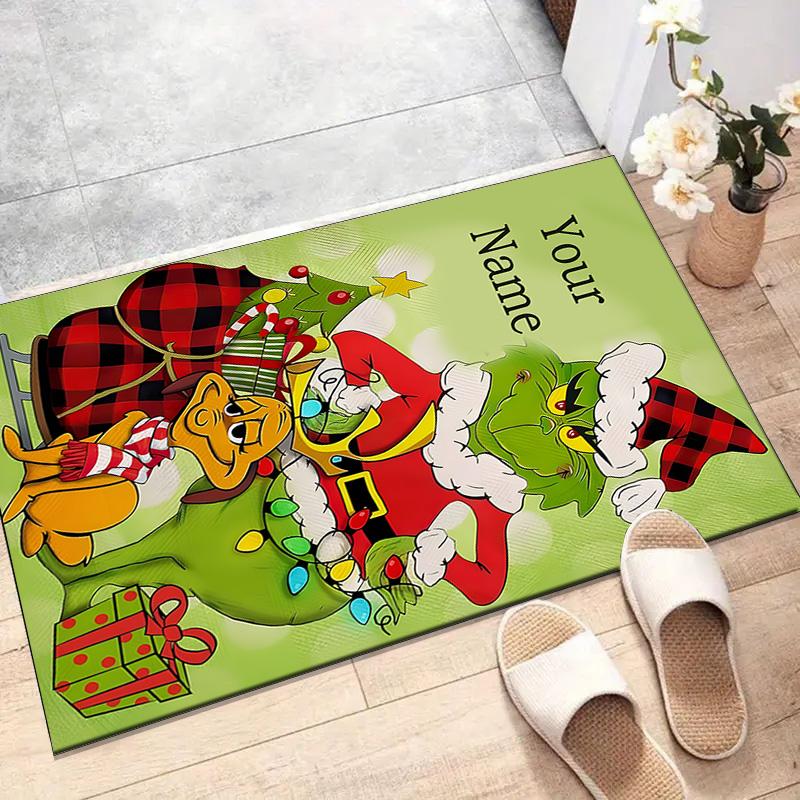 Benutzerdefinierte Crunch Weihnachtsmatte mit personalisiertem Namen, waschbarer Polyester-Teppich für den Innenbereich, Eingangsbereich, Geschenk für Weihnachten, Ostern, Thanksgiving-Tag
