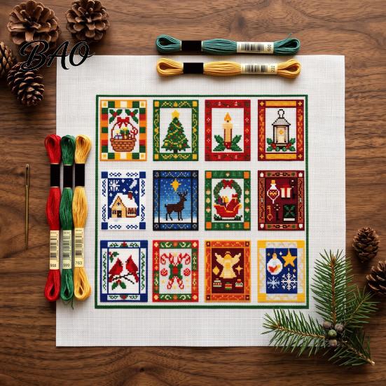 Suministros de Punto de Cruz para Principiantes Kit de Navidad, Bordado DIY Festivo de Invierno Recuerdos Bordados en Xmas Kit de Manualidades para Árboles Adultos, Decoración del Hogar Festiva