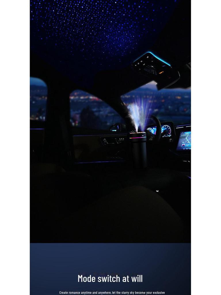 Kreativer USB-Mini-Luftbefeuchter mit Sternenhimmelprojektion, Start-Stopp-Funktion und buntem Atmosphärenlicht.