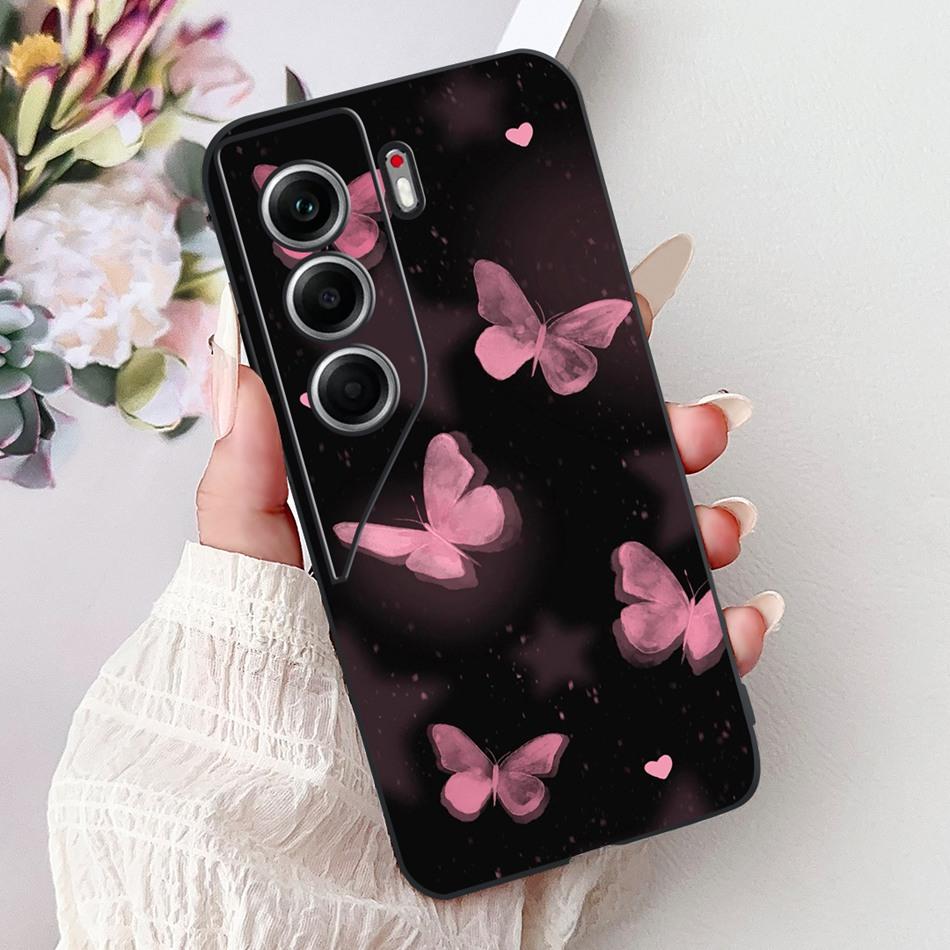 For Tecno Camon 40 Pro 4G Camon40 Elegant Floral Cat Phone Case For Camon 40 40Pro 4G CM6 CM5 Black Silicone Soft Cases Bumpers