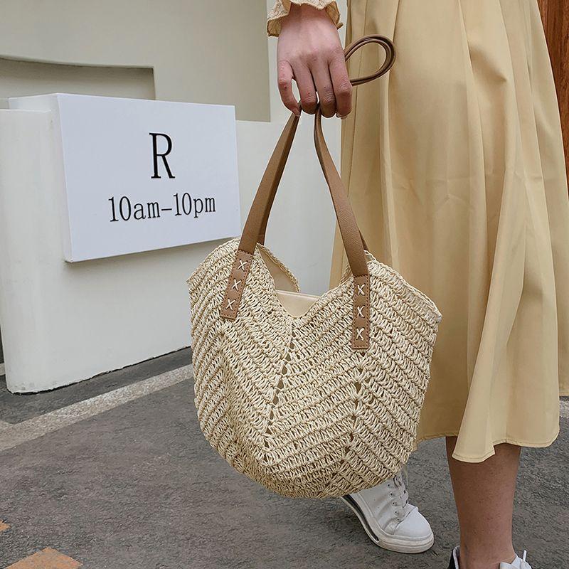 Summer Straw Bag for Women Seaside Vacation Beach Woven Bag Large Capacity Shoulder Tote Bag