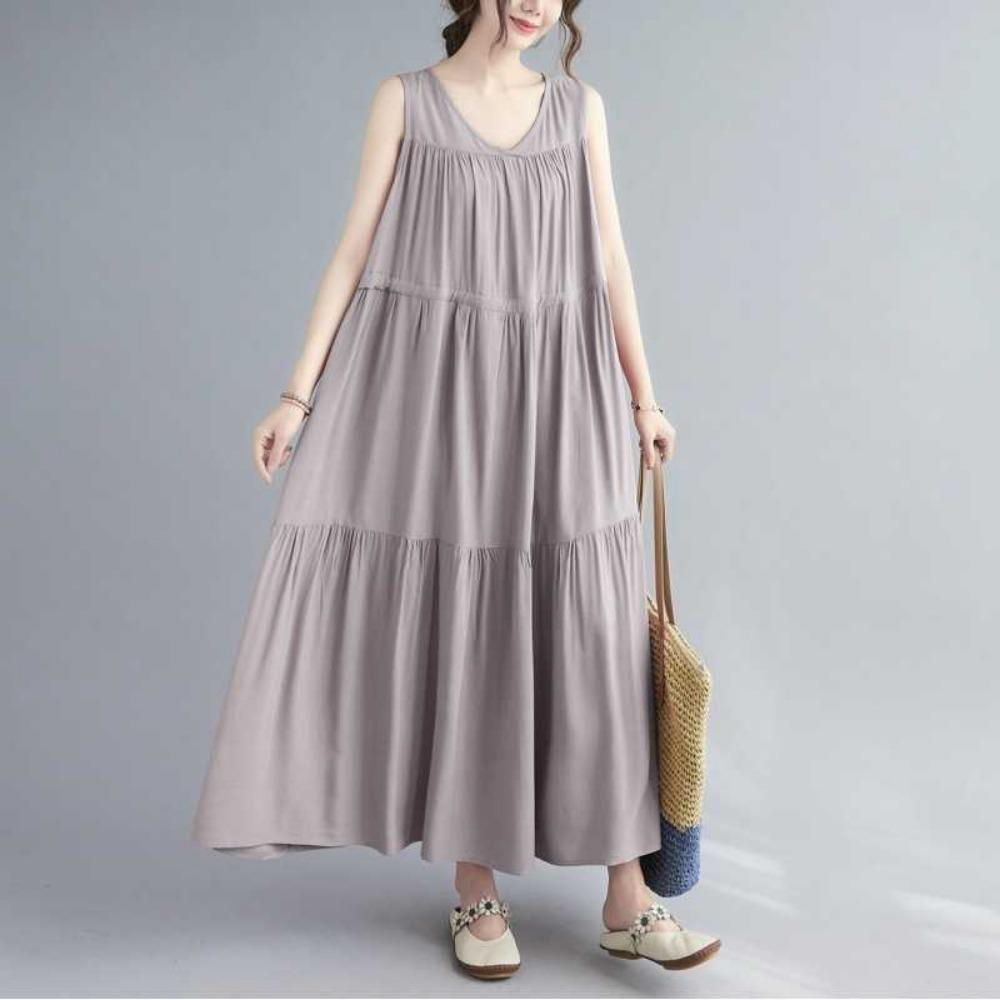 Solid Color Drawstring Casual Loose Sleeveless Dress