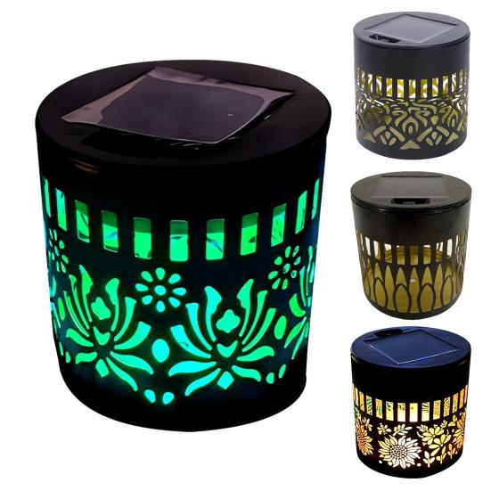 Solar Lights Outdoor Decorative Solar Powered Garden Lights with Intelligent Sensor Waterproof Metal Hollow Pattern Deck Step Wall Lights