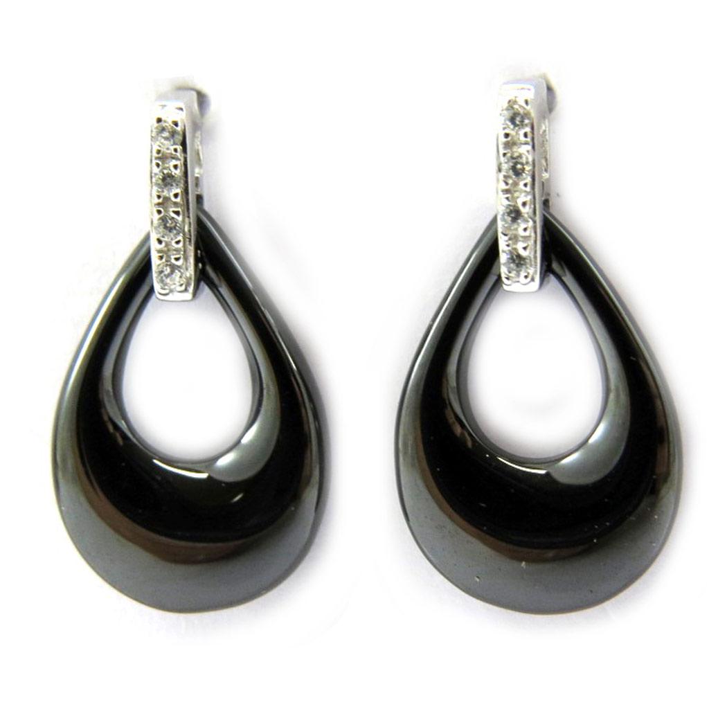 Les Trésors De Lily [L6686] - Silberohrringe 'Sissi' aus schwarzem Silber (Keramik) rhodiniert - 16x10 mm