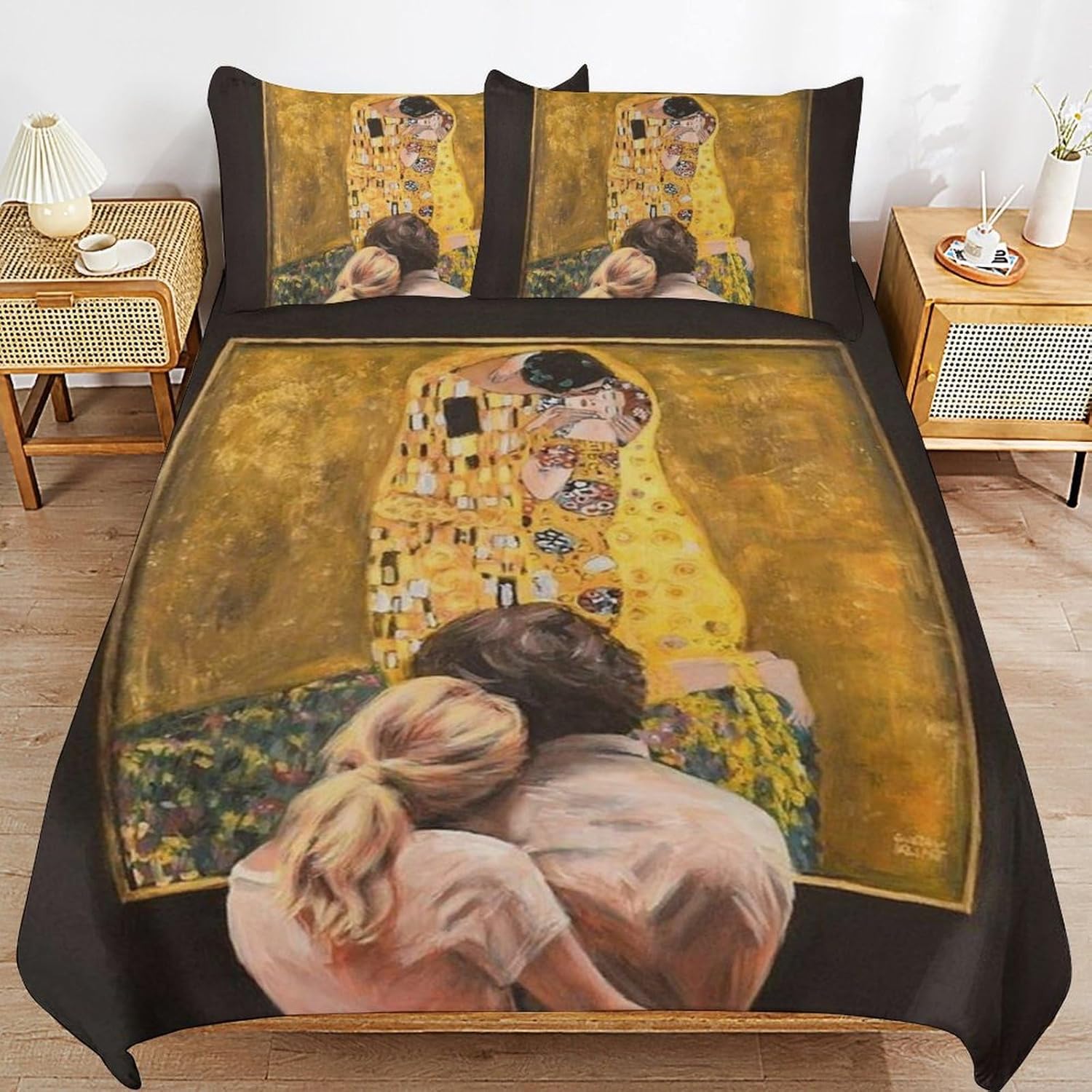 Gustav Klimt Ölgemälde Bettwäsche-Set Weiche Deckenbezüge Mit 1/2 Stück Kissenbezügen Für Kinder Erwachsene Mikrofaser Steppdeckenbezug 135x200cm