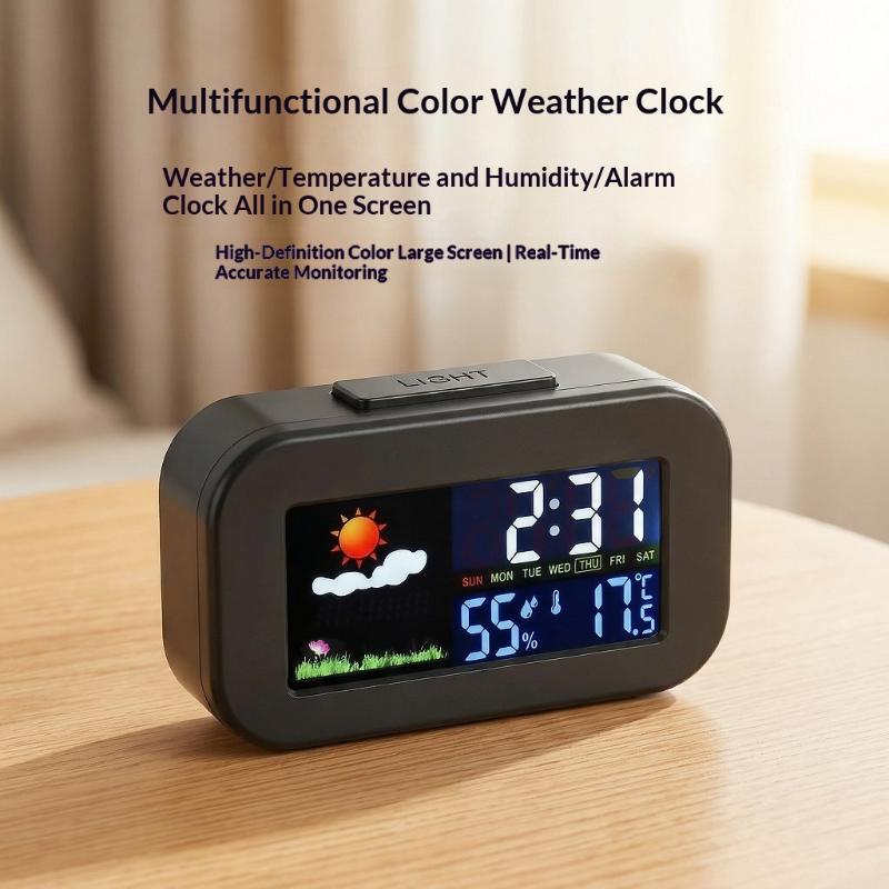 Wetterstation Uhr mit hellem Farb-LCD-Bildschirm für umfassende Temperatur- und Feuchtigkeitsmessung, am besten für das Arbeitszimmer