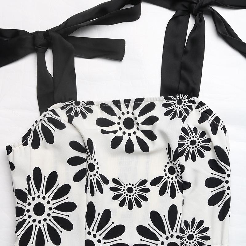 2026 Retro-Blumenmuster Träger-Sonnenkleid: Schmal geschnittener Ethno-Stil mit offenem Rücken für Damen