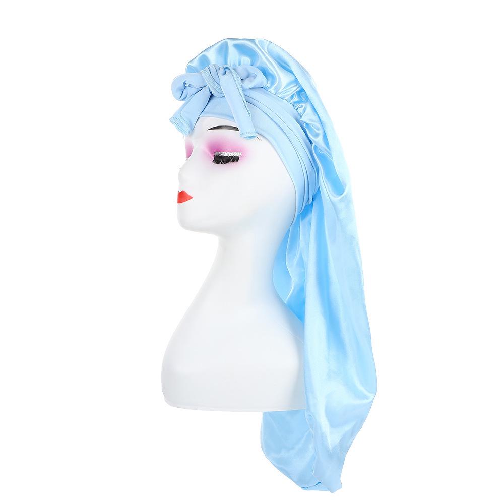 Women s Double-Layer Satin Hat with Long Tail and Ribbon - Hair Protection Scarf