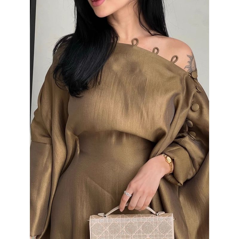 European and American Middle East Button Retro Robe Dress Formal Dress