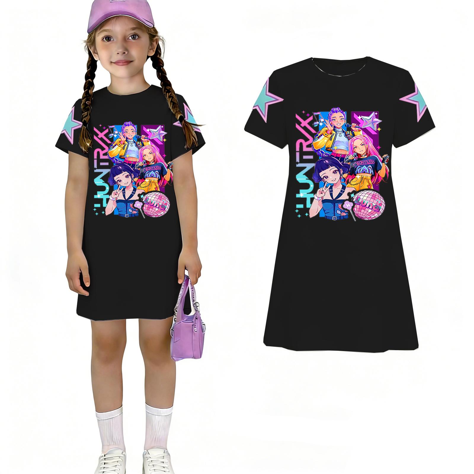 

Children s Casual Round-neck Pullover Short-sleeved Dress 110 чёрный