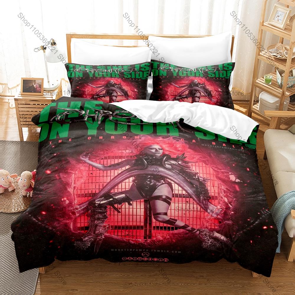 Pop Music Bedding Set 3Pcs The Chromatica Ball Tour Exquisite Singer Print Stylish Home Decor For Gaga Collectors